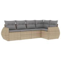 5-delige Loungeset met kussens poly rattan beige - thumbnail