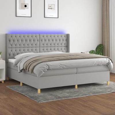 Boxspring met matras en LED stof lichtgrijs 200x200 cm