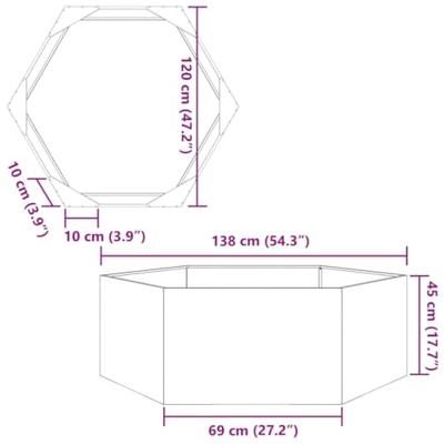 VidaXL Plantenbak zeshoek 138x120x45 cm staal zwart VidaXL Plantenbak zeshoek 138x120x45 cm staal zwart