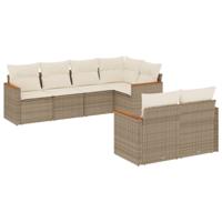 7-delige Loungeset met kussens poly rattan beige - thumbnail