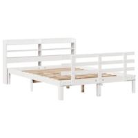 Bedframe met hoofdbord massief grenenhout wit 120x190 cm - thumbnail
