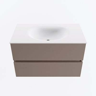 MONDIAZ VICA 80cm badmeubel onderkast Smoke 2 lades. Wastafel MOON midden zonder kraangat, kleur Talc.