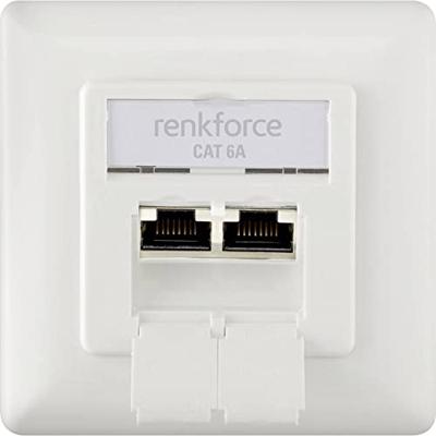 Renkforce Netwerkdoos Inbouw (in muur) Inzet met centraalstuk en frame CAT 6A 2 poorten Wit