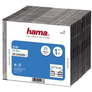 Hama 00051167 CD-hoes slim 1 CD/DVD/Blu-Ray Transparant, Zwart Polystereen 25 stuk(s)