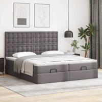 Ottoman bed met matrassen 200x200cm kunstleer grijs - thumbnail