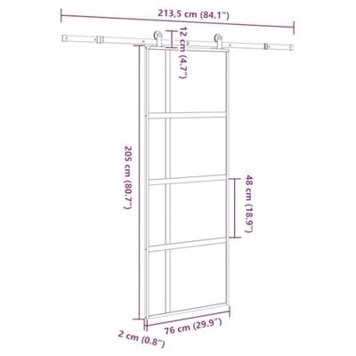 Schuifdeur met beslag 76x205 cm gehard glas en aluminium