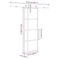 Schuifdeur met beslag 76x205 cm gehard glas en aluminium - thumbnail