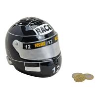 Spaarpot Motorhelm zwart Poly. 14x11x11cm - thumbnail