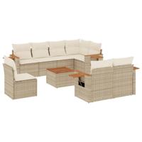 9-delige Loungeset met kussens poly rattan beige - thumbnail