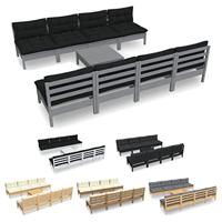 9-delige Loungeset met grijze kussens grenenhout - thumbnail