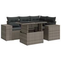 5-delige Loungeset met kussens poly rattan grijs - thumbnail