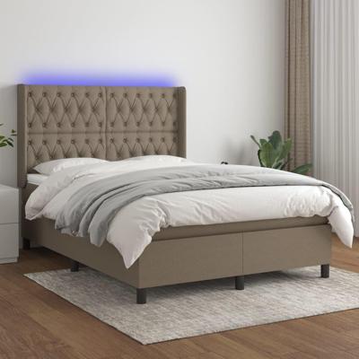 Boxspring met matras en LED stof taupe 140x190 cm