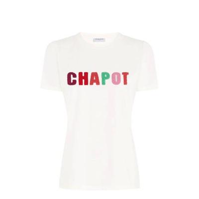 Fabienne Chapot T-shirt Terry met tekst en 3D applicatie gebroken wit Fabienne Chapot T-shirt Terry met tekst en 3D applicatie gebroken wit