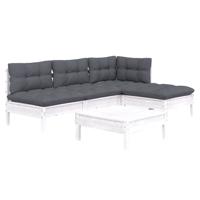5-delige Loungeset met kussens grenenhout wit - thumbnail