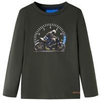 Kindershirt met lange mouwen motorprint 92 kakikleurig - thumbnail