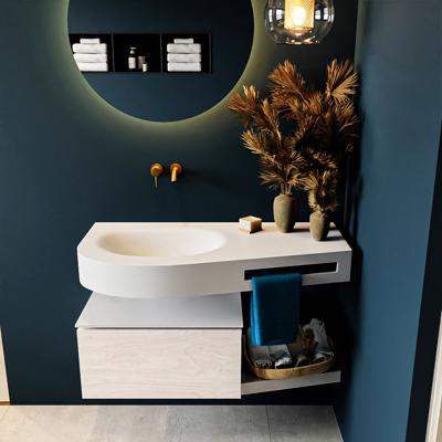 MONDIAZ RIVA 100cm badmeubel onderkast / planchet kleur Underlayment met 1 lade. Wastafel DULCET links 0 kraangaten kleur Talc.