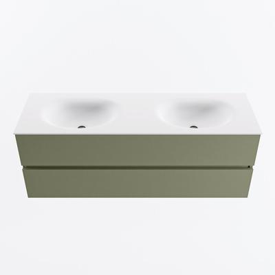 MONDIAZ VICA 140cm badmeubel onderkast Army 2 lades. Wastafel MOON dubbel 2 kraangaten, kleur Talc.