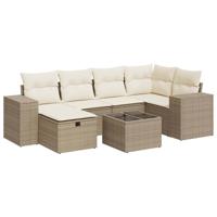 6-delige Loungeset met kussens poly rattan beige - thumbnail