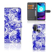 Telefoonhoesje met Naam Motorola Moto E20 | E30 | E40 Angel Skull Blauw - thumbnail