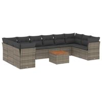 11-delige Loungeset met kussens poly rattan grijs - thumbnail