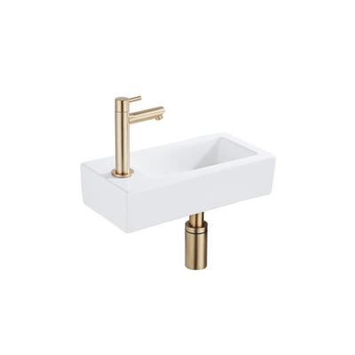 QeramiQ Fuente Fonteinset - 37.5x18.5x9cm - keramiek - kraangat links - fonteinkraan geborsteld messing - afvoerplug - verlaagd sifon - Mat wit SW1122450/SW696208/SW696218/SW696238 QeramiQ Fuente Fonteinset - 37.5x18.5x9cm - keramiek - kraangat links - fonteinkraan geborsteld messing - afvoerplug - verlaagd sifon - Mat wit SW1122450/SW696208/SW696218/SW696238