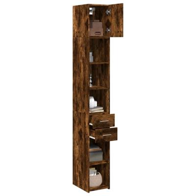 Opbergkast smal 30x42,5x225 cm bewerkt hout gerookt eikenkleur - thumbnail