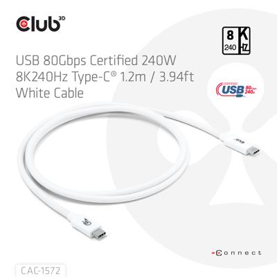 club3D CAC-1572 USB-C-kabel USB 4.0 USB-C stekker 1.20 m Wit