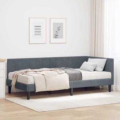 Hoekbedframe met matras Donkergrijs 90 x 190 cm Fluweel