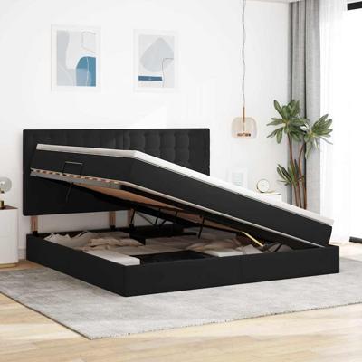 Opbergbed met LED met matras Zwart 200 x 200 cm Fluweel