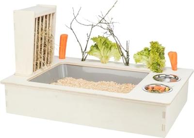 Trixie voederstation met voerbak / waterbak / hooiruif hout naturel