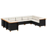 9-delige Loungeset met kussens poly rattan zwart - thumbnail