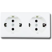 Witte Opbouw Wandcontactdoos 2-Voudig met Randaarde - thumbnail