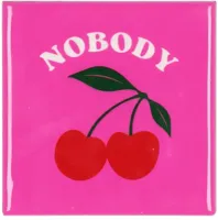 Daan Kromhout Design tegeltje keramiek nobody cherries 10x10cm pink - thumbnail
