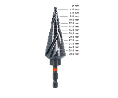 Rotec HSS Impact Trappenboor TiAlN Gecoat | Nr.2 E6.3 Ø4-30 - 425.0420 Rotec HSS Impact Trappenboor TiAlN Gecoat | Nr.2 E6.3 Ø4-30 - 425.0420