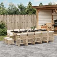 15-delige Tuinset met kussens poly rattan beige - thumbnail