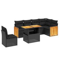 7-delige Loungeset met kussens poly rattan zwart - thumbnail