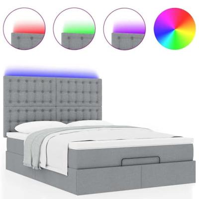 Ottoman bed met matras en LED's 140x200cm stof lichtgrijs