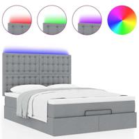 Ottoman bed met matras en LED's 140x200cm stof lichtgrijs - thumbnail