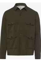 Brax Normal Fit Overshirt olijf, Effen - thumbnail
