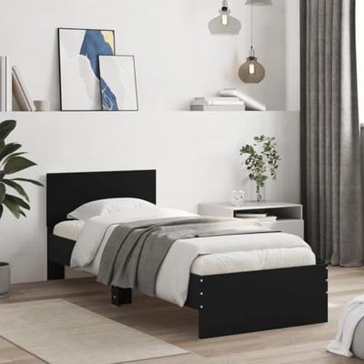 Bedframe met hoofdbord en LED-verlichting zwart 75x190 cm