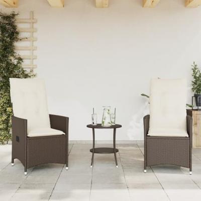 3-delige Bistroset met kussens poly rattan bruin - thumbnail
