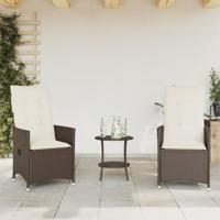 3-delige Bistroset met kussens poly rattan bruin - thumbnail