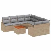 Tuinbankenset met kussen 9 pcs Beige poly rattan - thumbnail