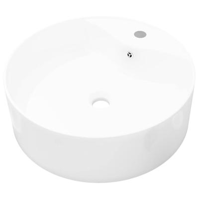 VidaXL Wasbak met overloop, keramiek, rond, wit