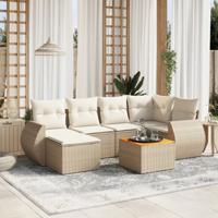 7-delige Loungeset met kussens poly rattan beige - thumbnail