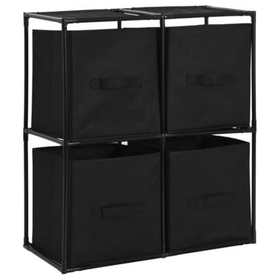 VidaXL Opbergkast met 4 stoffen manden 63x30x71 cm staal zwart VidaXL Opbergkast met 4 stoffen manden 63x30x71 cm staal zwart