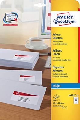 Avery-Zweckform Adresetiketten J4792-25 (N/A ),Wit, Rechthoek, Afgeronde hoeken, 675 stuk(s), Permanent hechtend