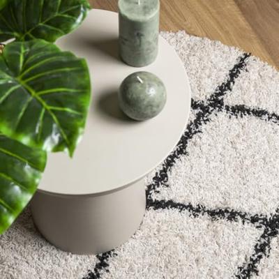 VidaXL Vloerkleed pamplona shaggy hoogpolig ø 160 cm crème en zwart - thumbnail