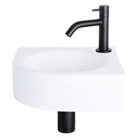 Differnz Cleo fonteinset - 30x30x10cm - Kwartrond - 1 kraangat - Gebogen matte zwarte kraan - Keramiek Wit 38.401.08 - thumbnail