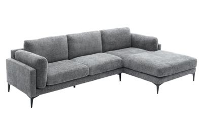 Design hoekbank MANHATTAN 295cm Grijze getextureerde stof Chenille Spring Core 3-zits metalen poten - 44278
